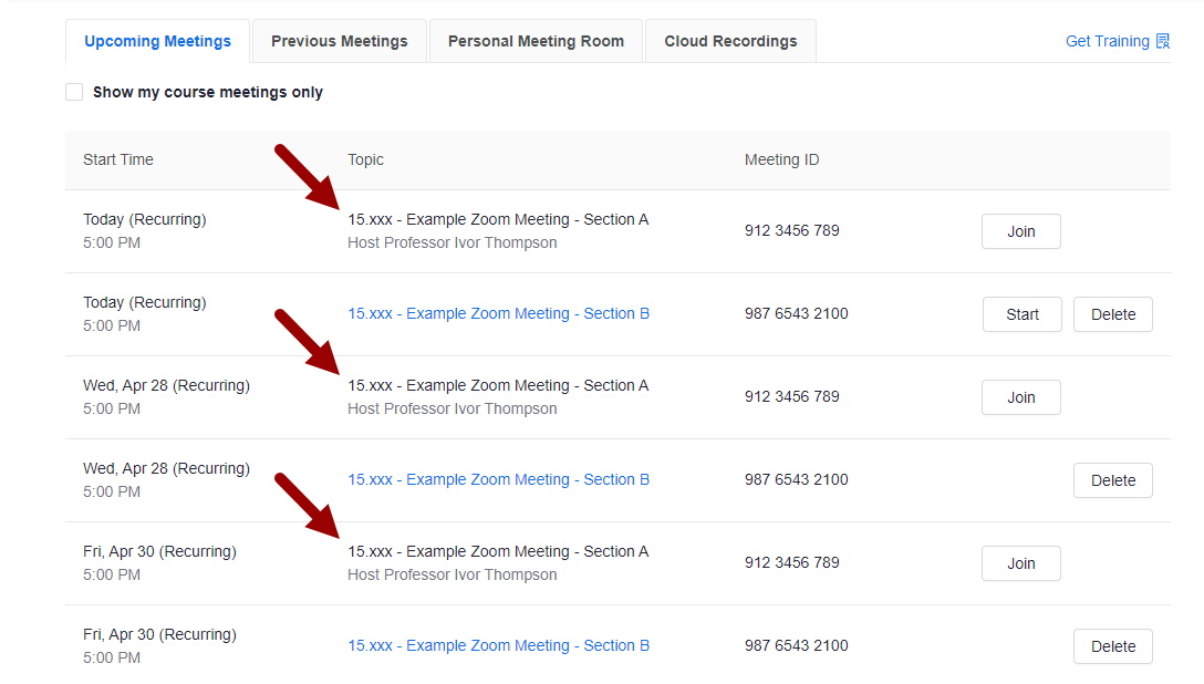 View when not the Zoom Scheduling Host