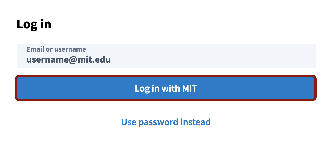 Screenshot of the Login with MIT button