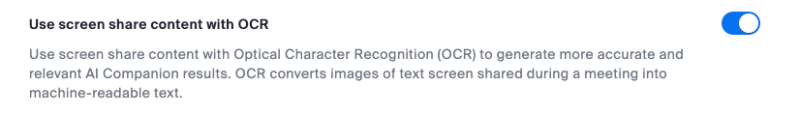 Screenshot of Zoom AI Companion's OCR setting