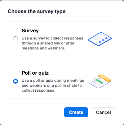 Screenshot of the option to make a survey or poll or quiz