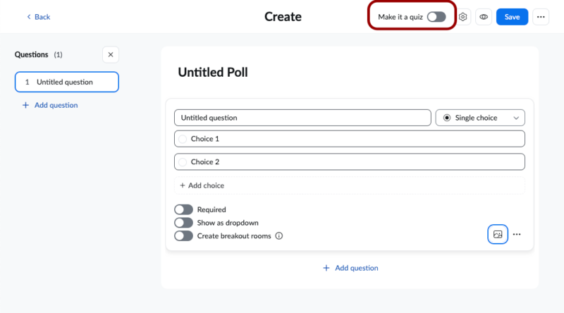 Screenshot of making a poll into a quiz
