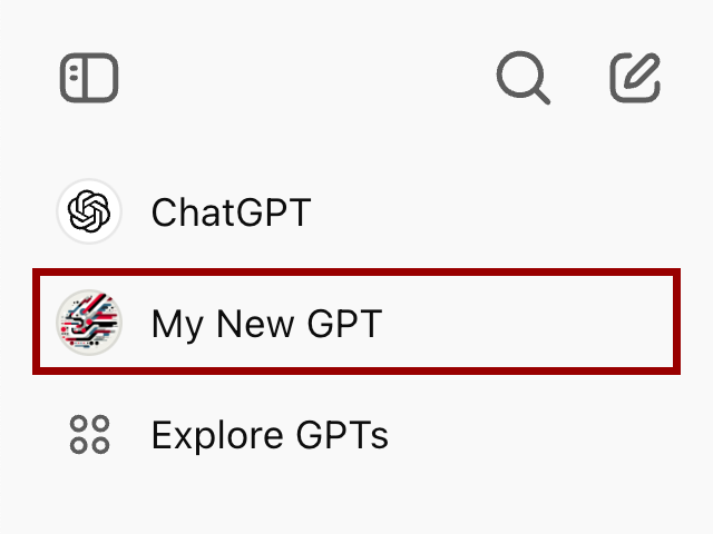 Screenshot of the ChatGPT sidebar with a custom GPT